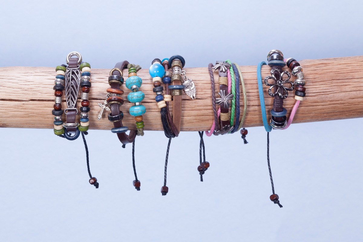 (image for) Beaded Faux Leather Charm Bracelet Asst