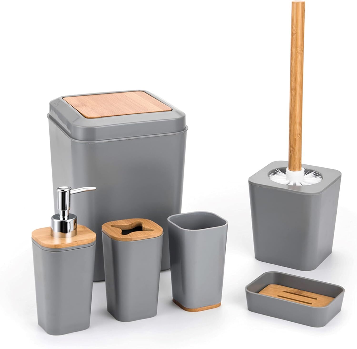 (image for) 6PC Plastic Bathroom Set - Grey