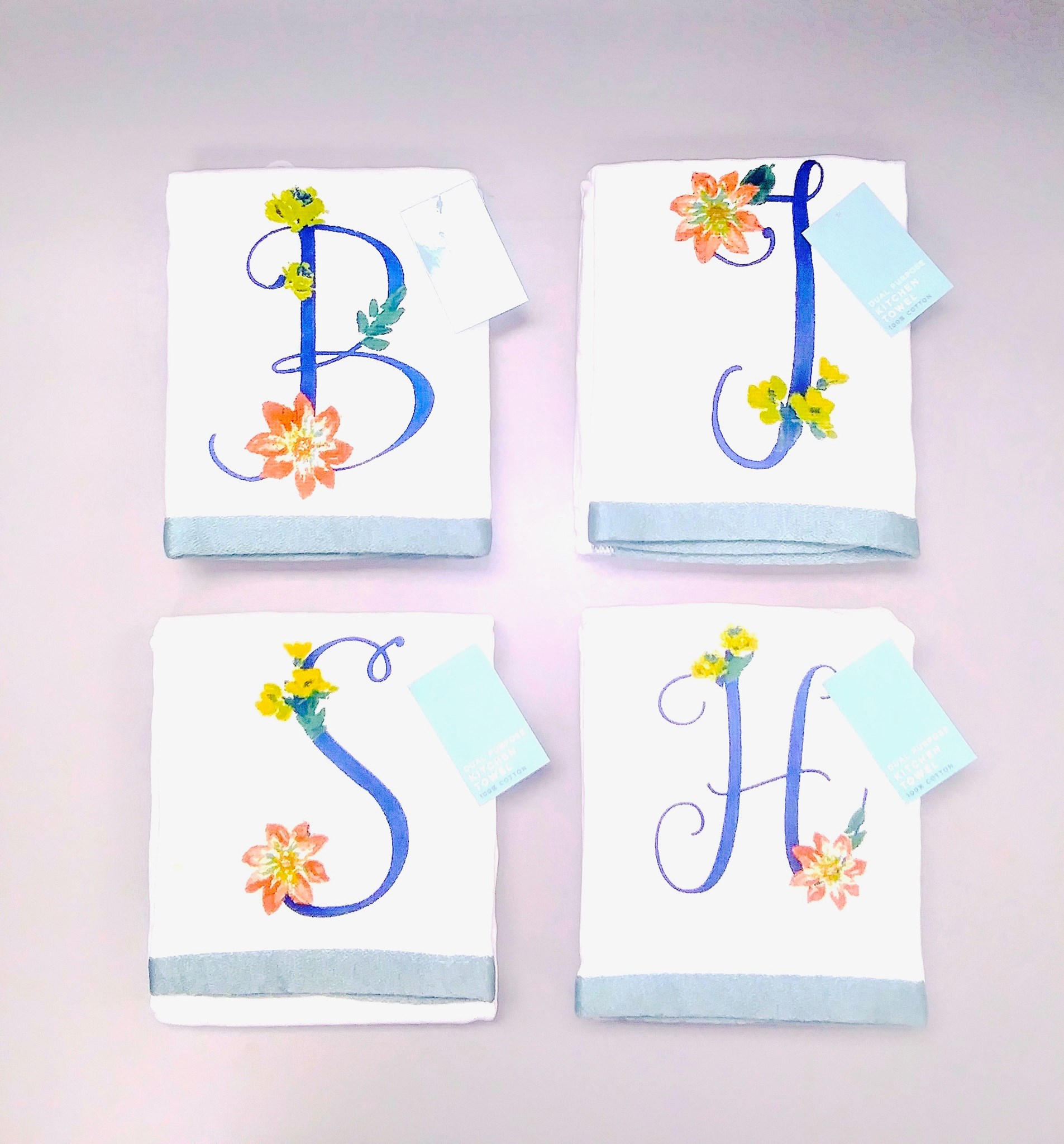 17/"x28/" 1 MONOGRAM PRINTED KITCHEN TOWEL 100/% cotton,FLOWERS /& LETTER D,Finola