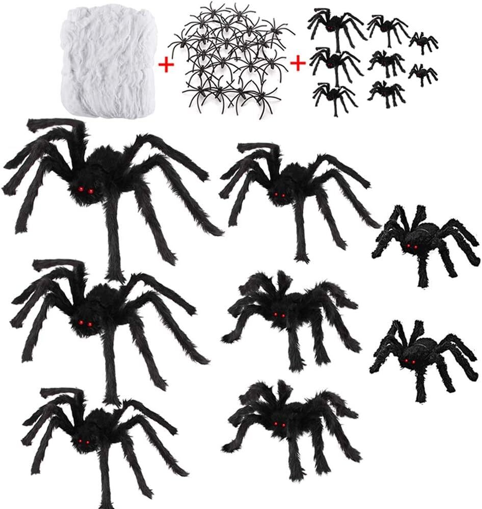 Giant Halloween Spider With Webs & Mini Spiders