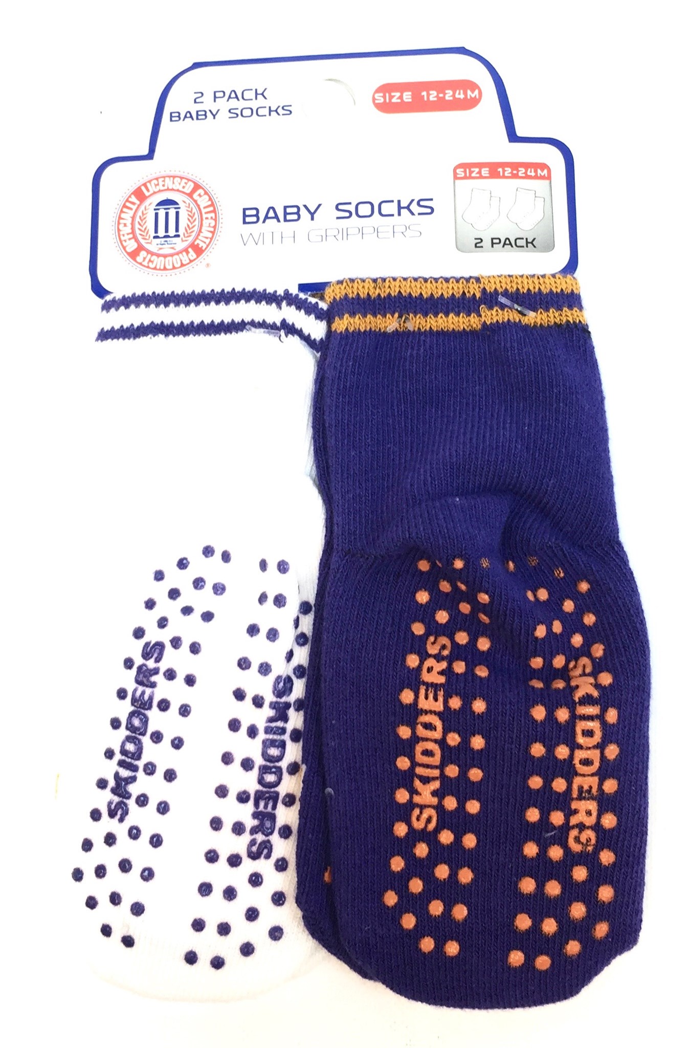 Carded 2 Pk Baby Socks w/Grippers - LSU