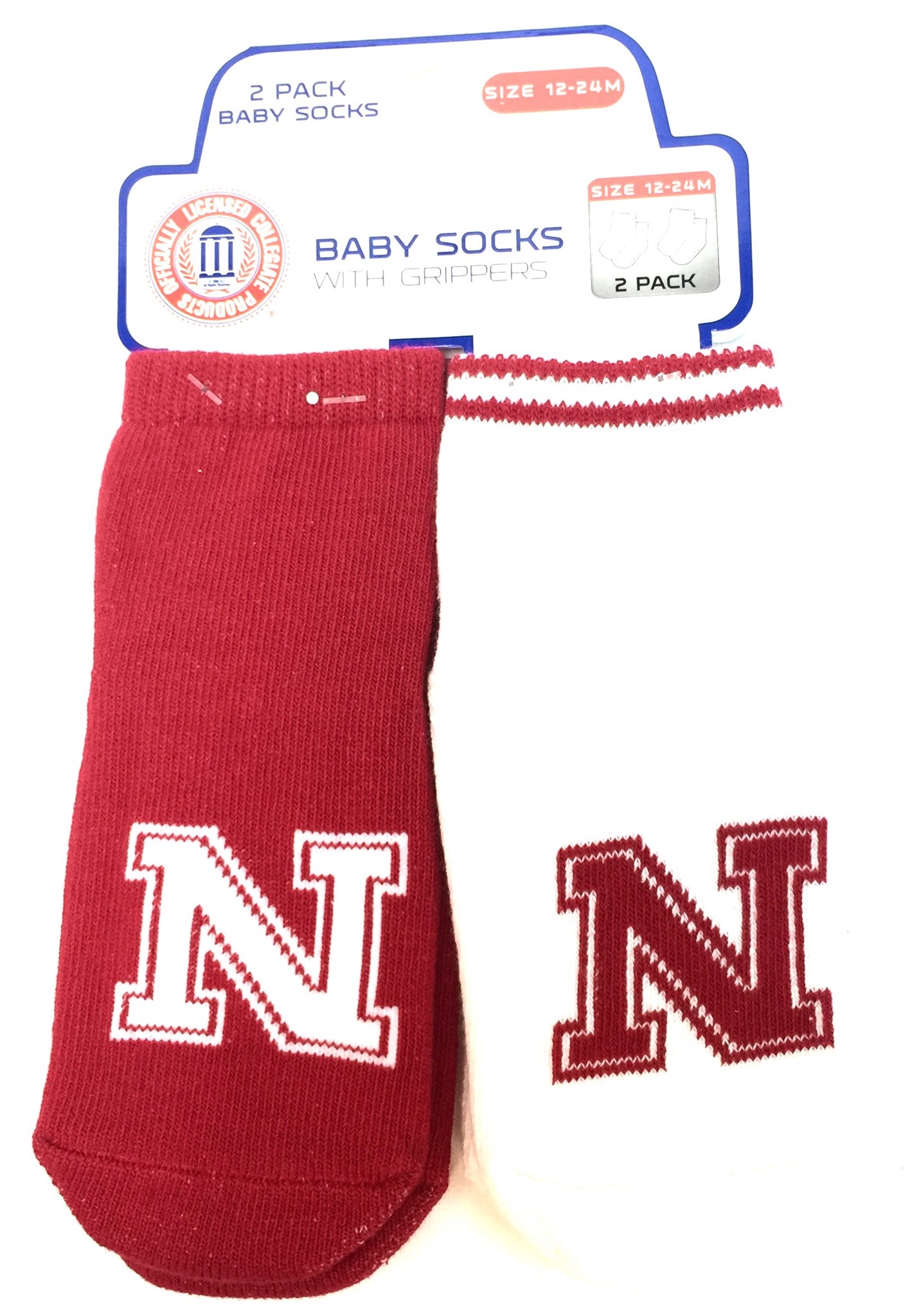 (image for) Carded 2 Pk Baby Socks w/Grippers - Nebraska