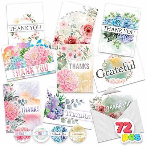 (image for) 72CT Watercolor Floral Thank You Cards