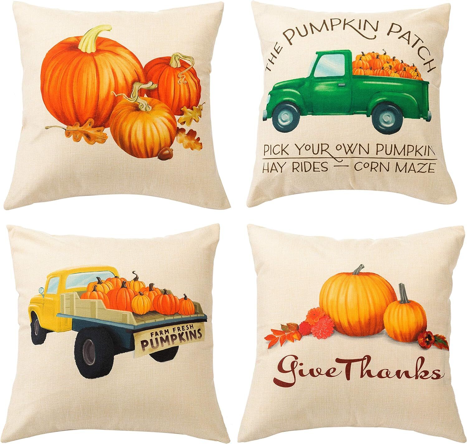 (image for) Set/4 Fall Pumpkin Harvest Pillow Covers