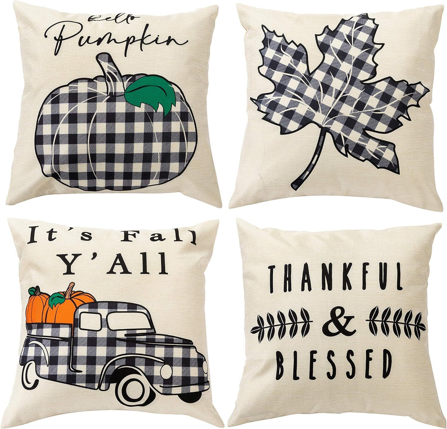 (image for) Set/4 Fall Plaid Pillow Covers