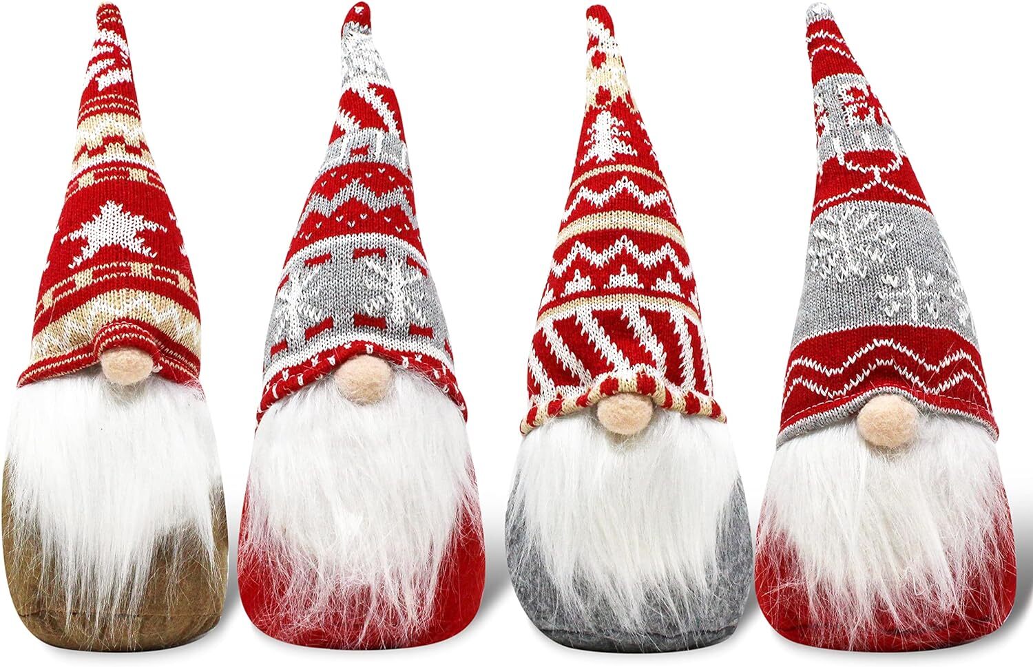 (image for) Set/4 - 12" Christmas Gnome Tabletop Red/Grey/Yellow