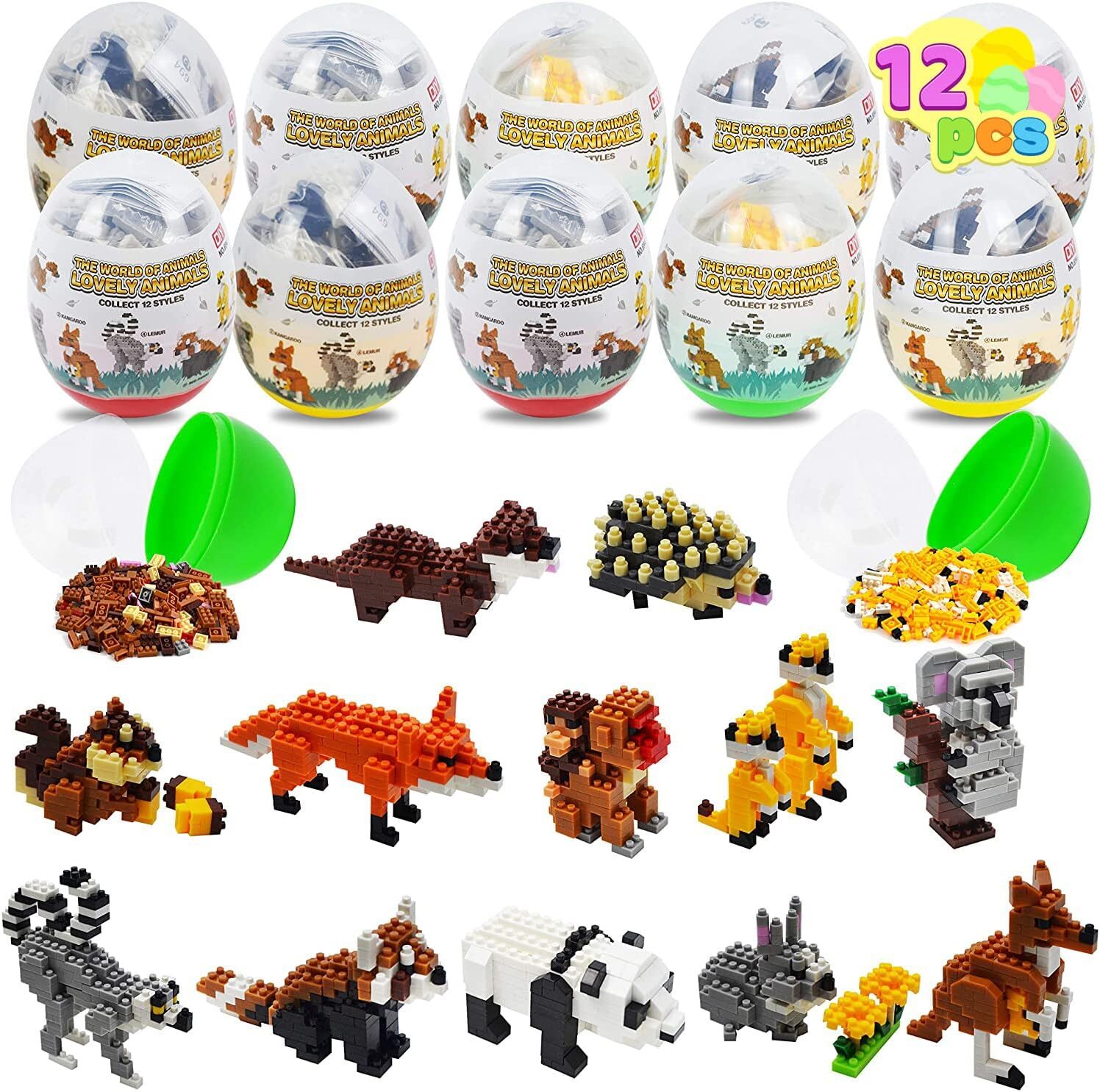 (image for) Prefilled Easter Eggs with Running Animal Building Blocks,12 Pcs
