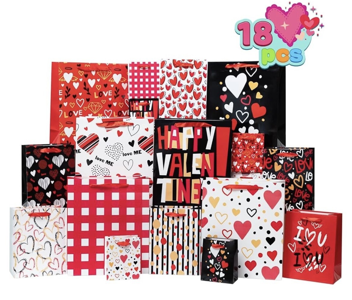 (image for) 18PC Value Size Valentine Day Gift Bags