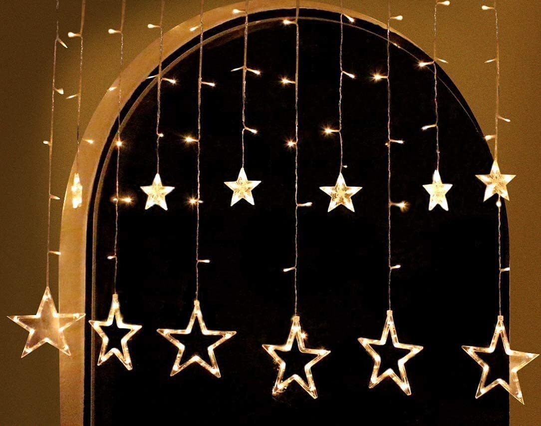 (image for) Set/2 138 LED 12 Stars Remote Window Curtain Fairy String Lights (Warm White)