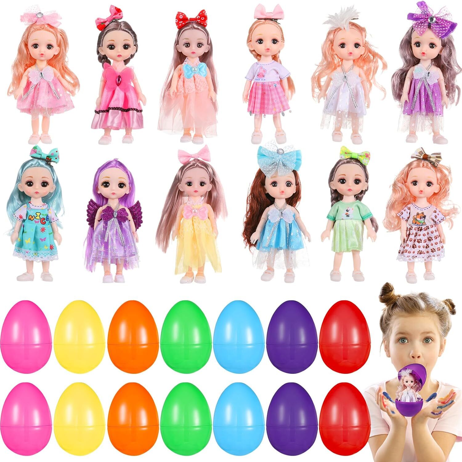 (image for) 12 Pcs Prefilled Easter Eggs with Cute Doll Toys