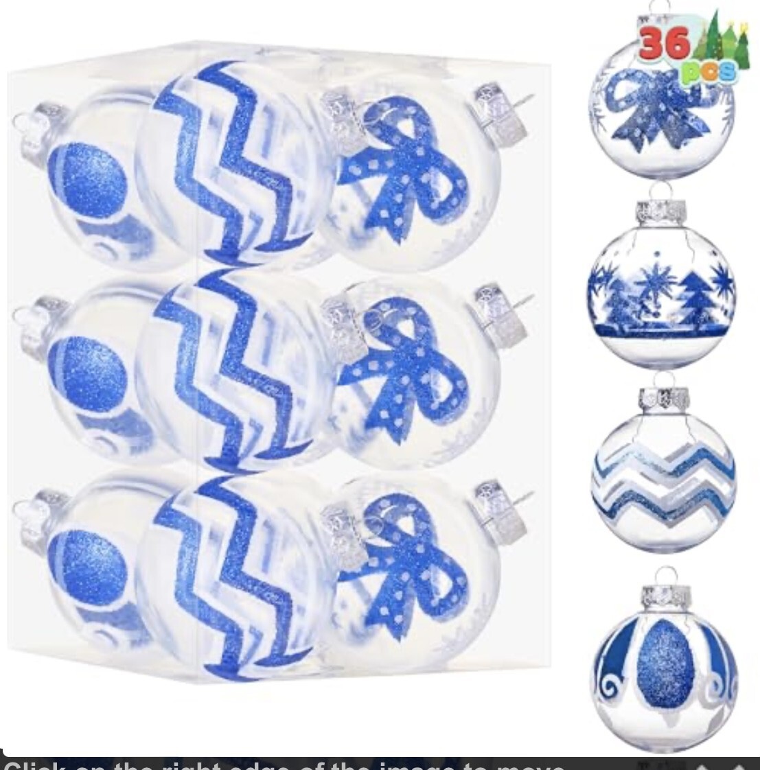 (image for) 12CT 80mm Clear Christmas Ball Ornaments  White/Blue