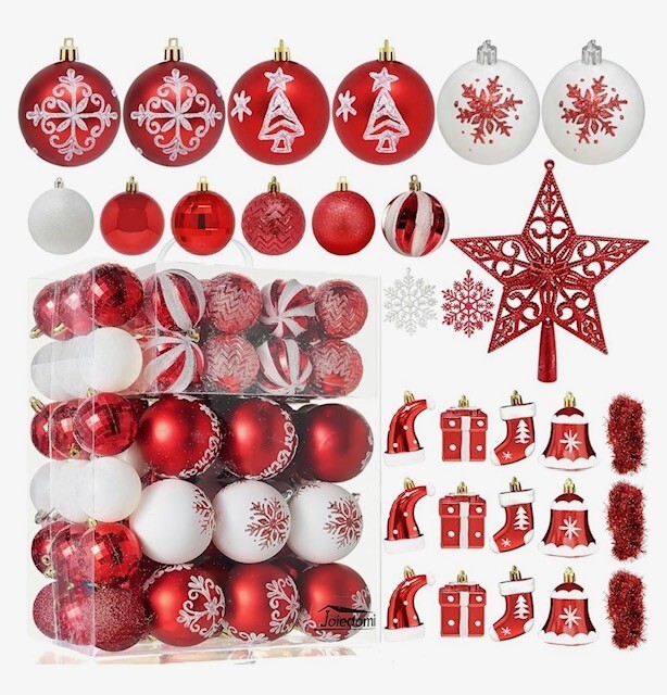 (image for) 110ct Assorted Christmas Ball Ornaments - BL/WHT