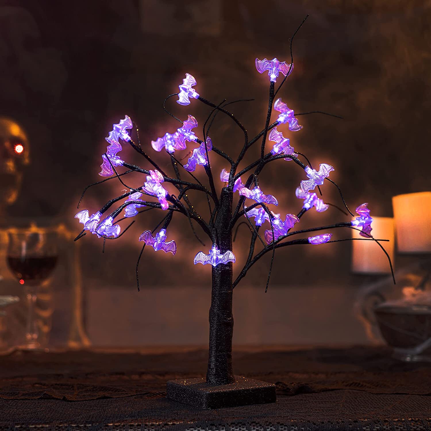 1.5FT LED Glitter Spooky Tree (Purple Bat)