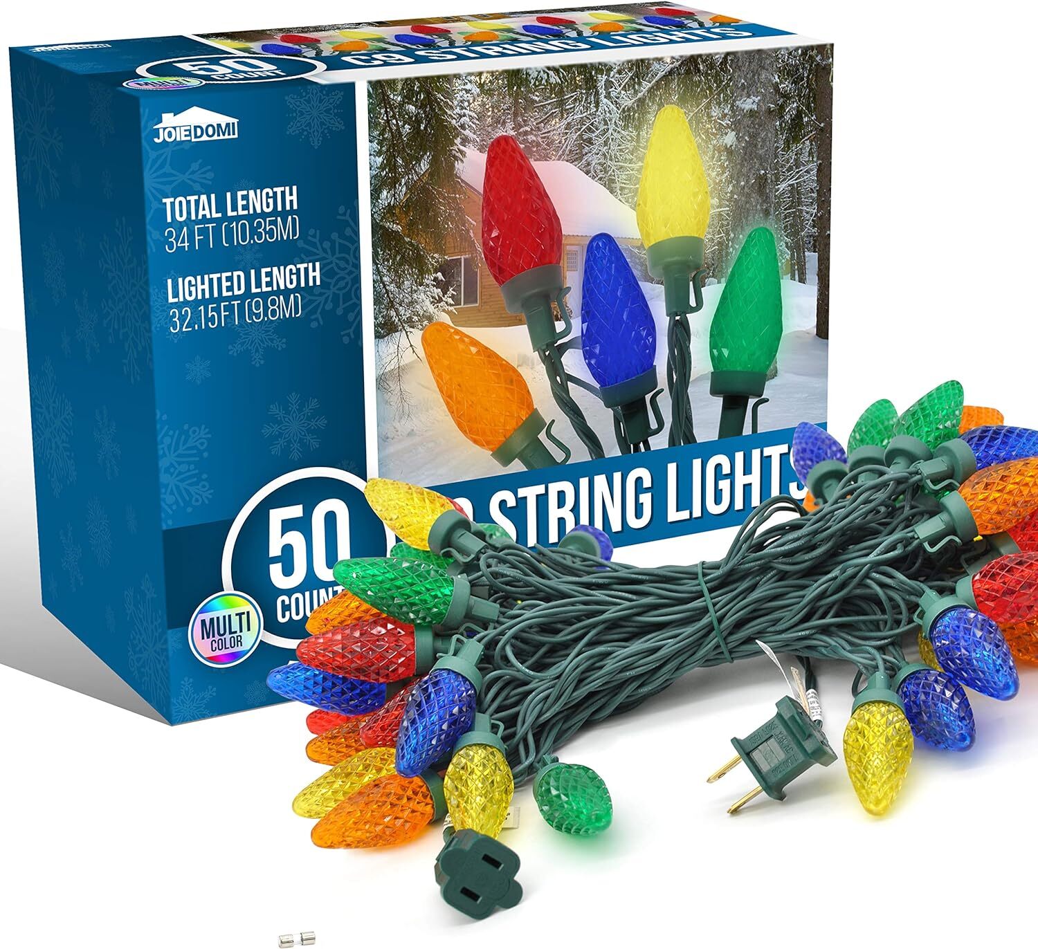 (image for) 50CT Multicolor LED C9 Green Wire String Lights