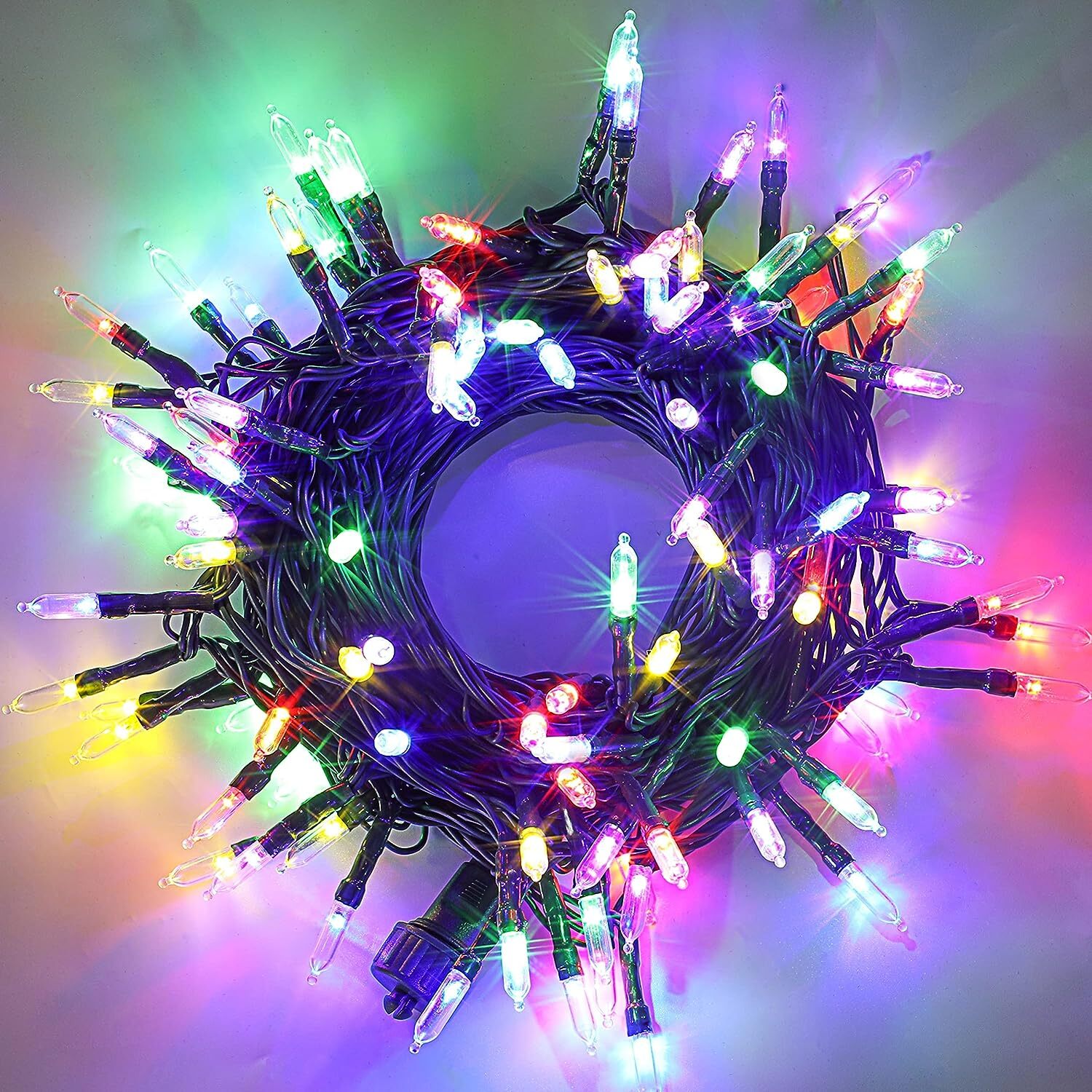 (image for) 100 Multicolor LED C9 Green Wire String Lights