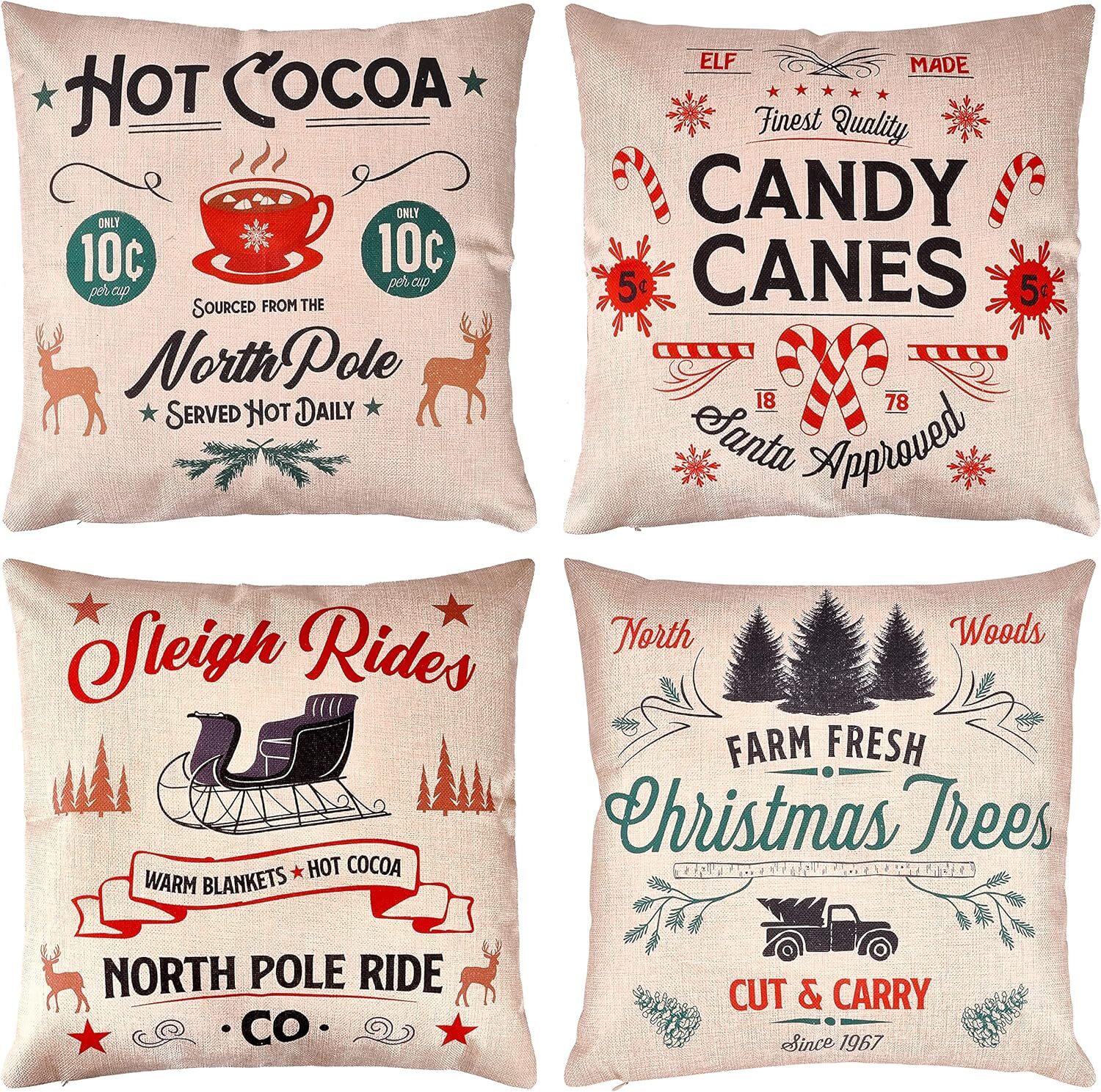 (image for) Set/4 Christmas Buffalo Pillow Covers