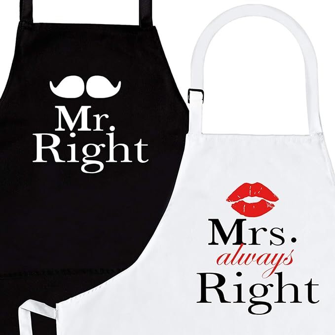 (image for) (D1) Set/2 Apron Mr Right and Mrs Always Right