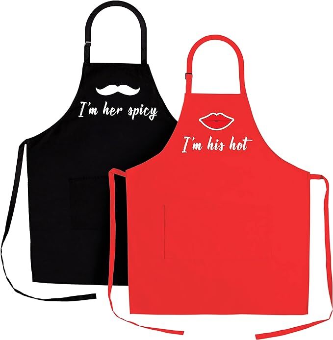 (image for) (D6) Set/2 Aprons - I'm Her Spicy, I'm His Hot