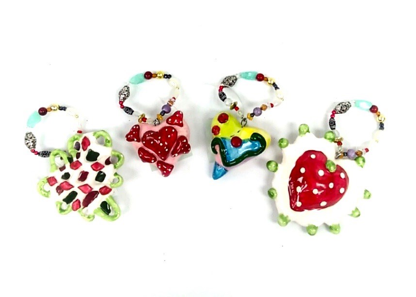 Playful Clay Collection Ornament - S/4 Hearts