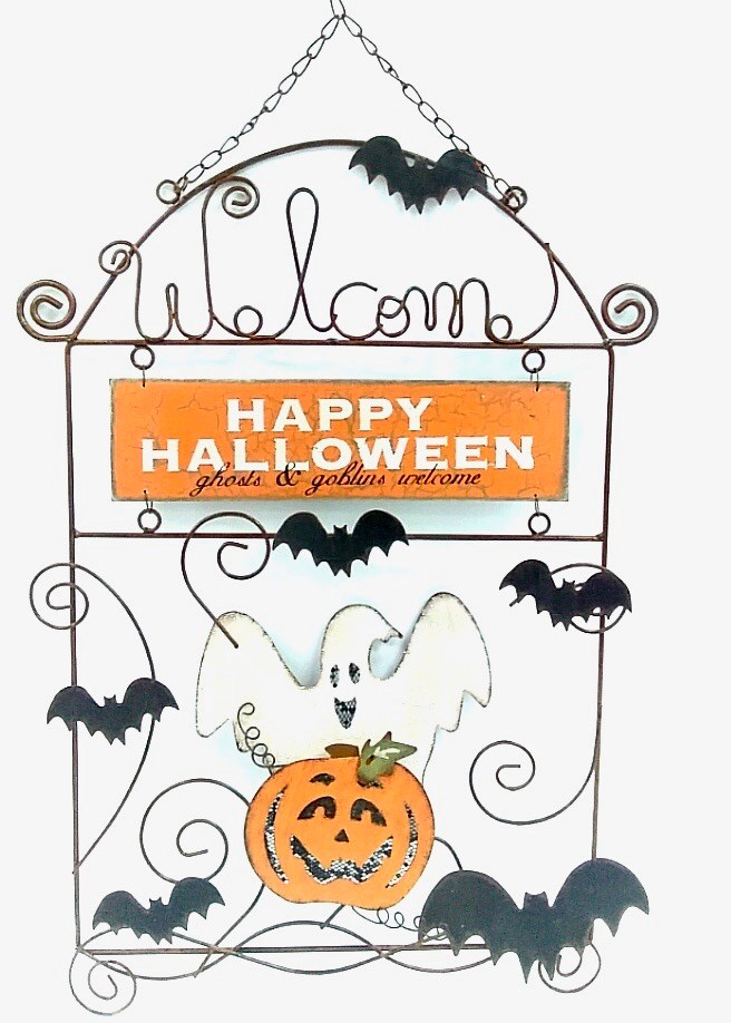 Rusty Hinge ghost & Pumpkin Metal Sign (image for) Rusty Hinge ghost & Pumpkin Metal Sign