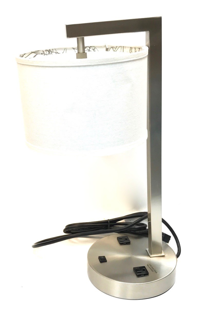 Desk Lamp 21" Shiny Nickel 2 Outlets