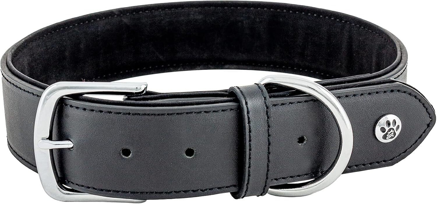 (image for) TY Dog Leather Padded Collar Black- Medium